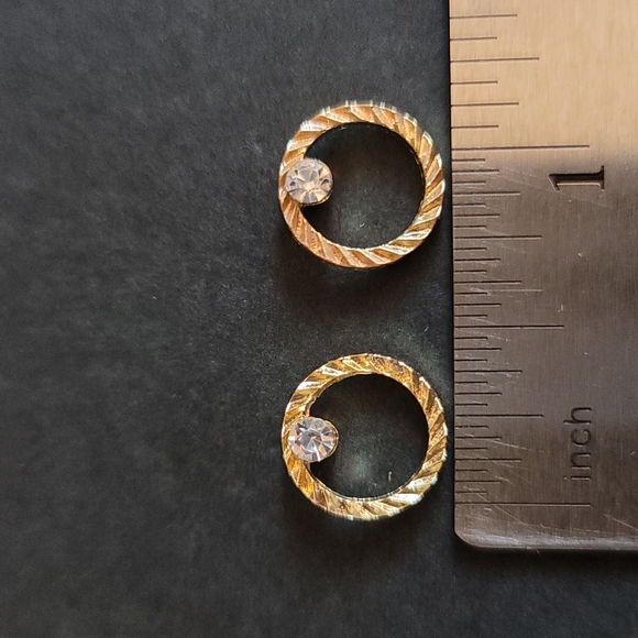 Gold Circle Rhinestone Earrings - Picture 2 of 4